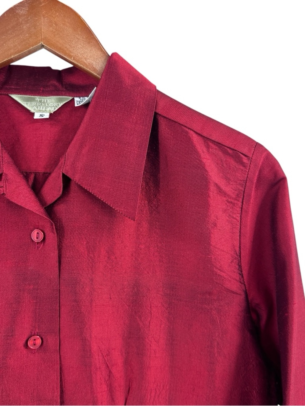 THE TERRITORY AHEAD Silk Shirt Button Long Sleeve Red - Picture 3 of 6